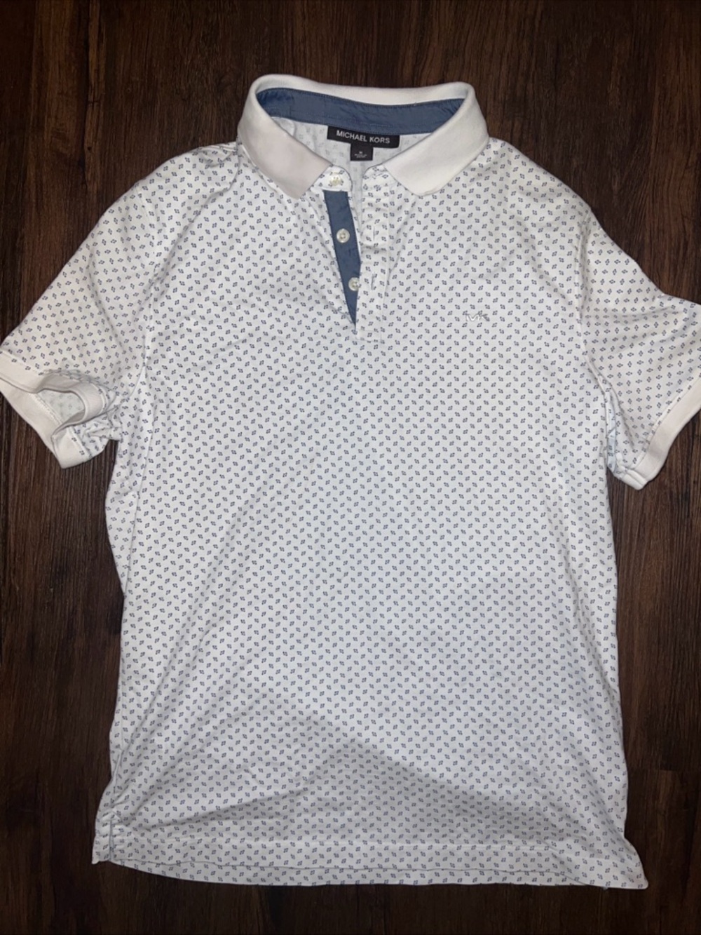 Michael Kors Men’s White Polo with Blue Microprint